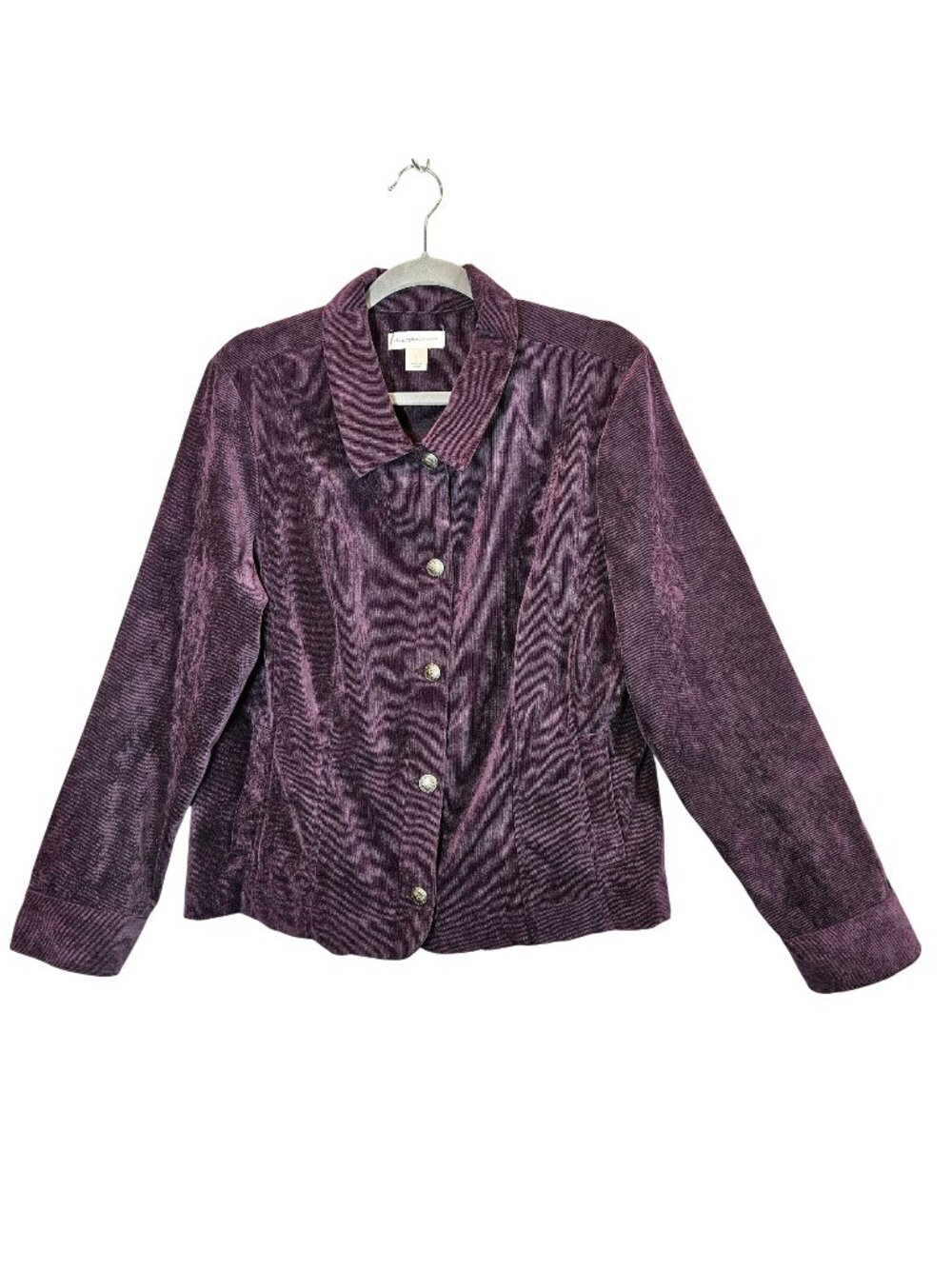 Christopher & Banks corduroy jacket Womans L Purple silver button gathers preppy